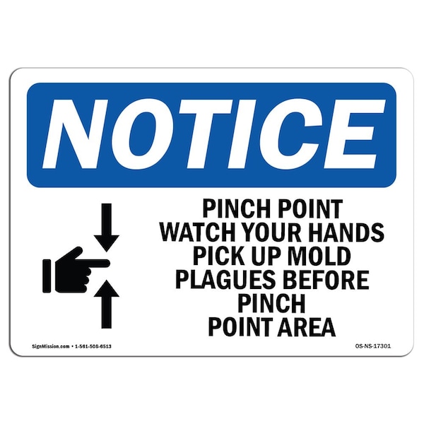 OSHA Sign, Pinch Point Watch Your Hands W/, 5in X 3.5in Decal, 10PK, 3.5" W, 5" L, Landscape, PK10